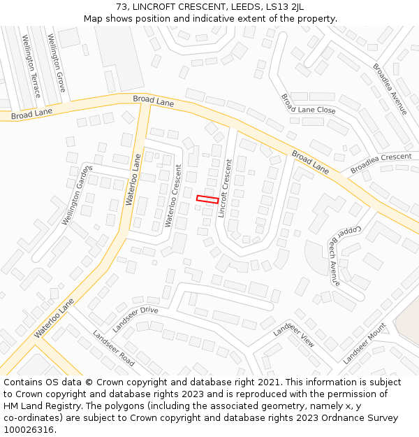 73, LINCROFT CRESCENT, LEEDS, LS13 2JL: Location map and indicative extent of plot