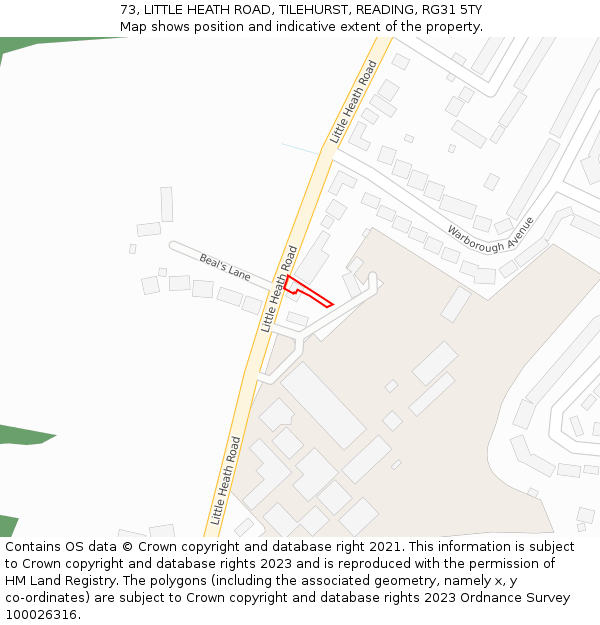 73, LITTLE HEATH ROAD, TILEHURST, READING, RG31 5TY: Location map and indicative extent of plot