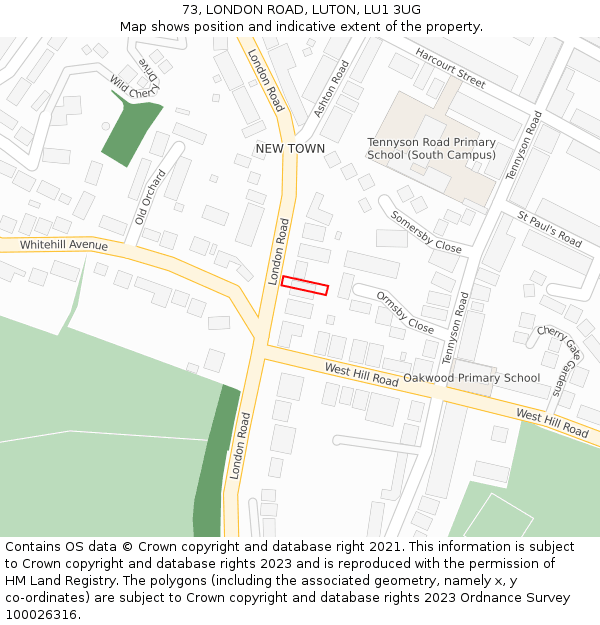 73, LONDON ROAD, LUTON, LU1 3UG: Location map and indicative extent of plot