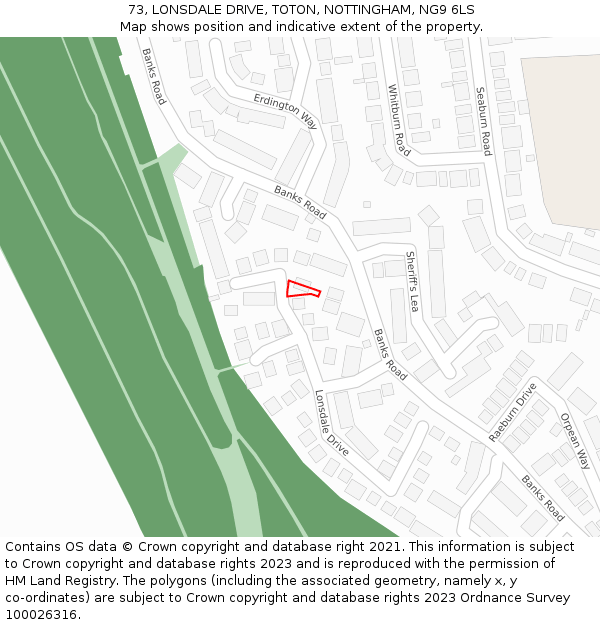 73, LONSDALE DRIVE, TOTON, NOTTINGHAM, NG9 6LS: Location map and indicative extent of plot
