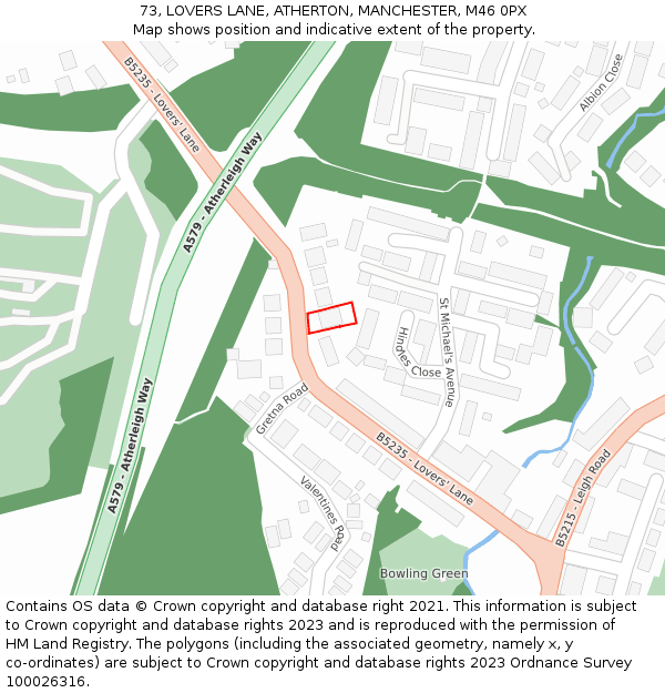 73, LOVERS LANE, ATHERTON, MANCHESTER, M46 0PX: Location map and indicative extent of plot