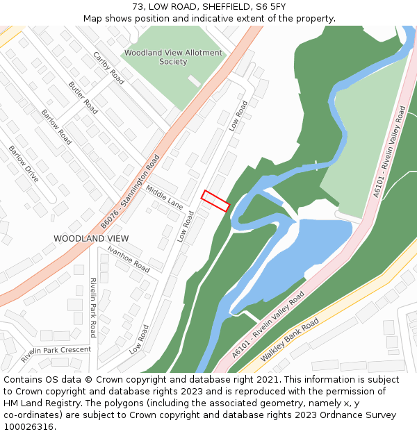 73, LOW ROAD, SHEFFIELD, S6 5FY: Location map and indicative extent of plot