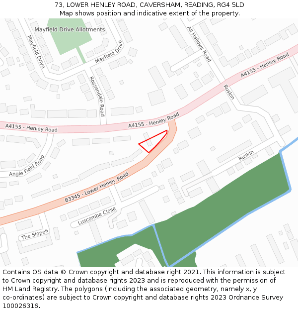 73, LOWER HENLEY ROAD, CAVERSHAM, READING, RG4 5LD: Location map and indicative extent of plot