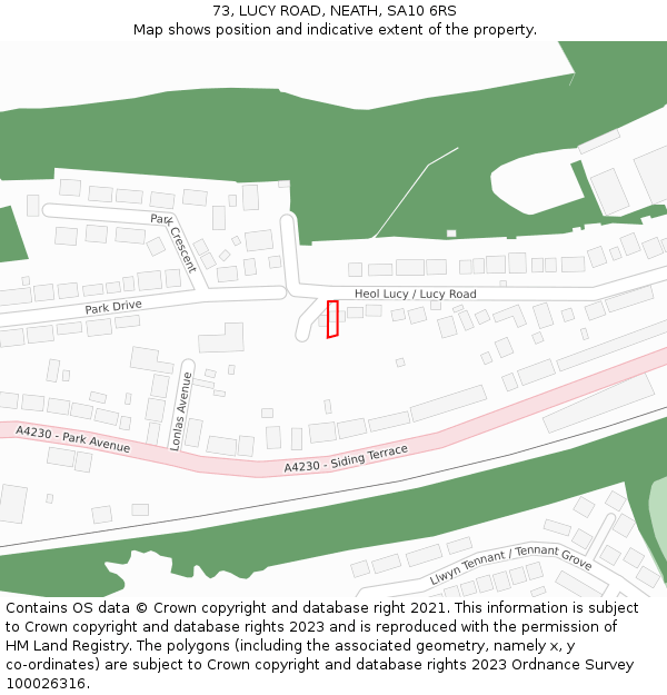 73, LUCY ROAD, NEATH, SA10 6RS: Location map and indicative extent of plot