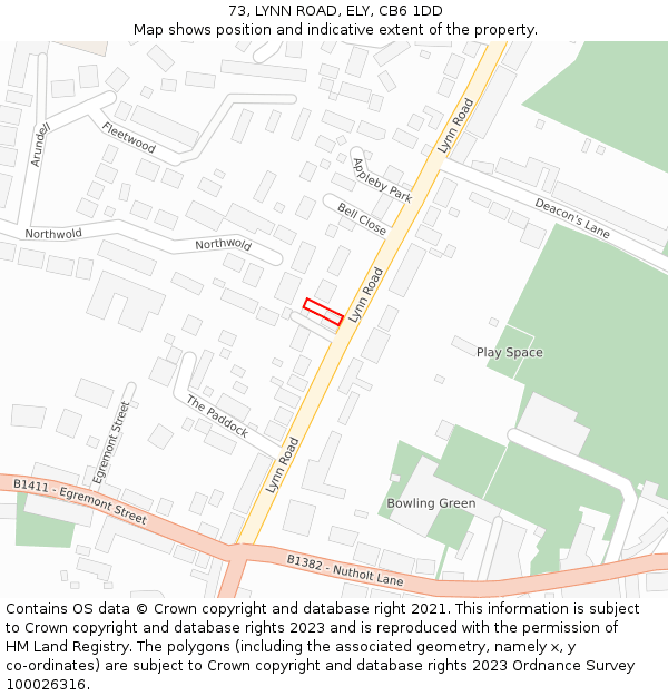 73, LYNN ROAD, ELY, CB6 1DD: Location map and indicative extent of plot