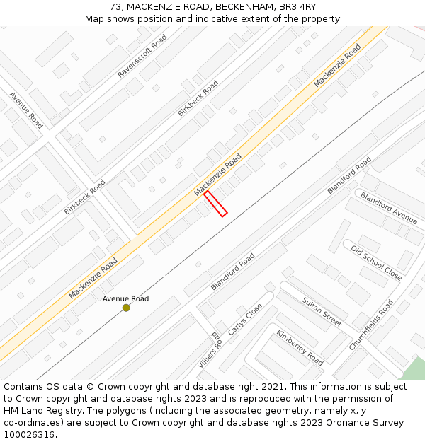 73, MACKENZIE ROAD, BECKENHAM, BR3 4RY: Location map and indicative extent of plot