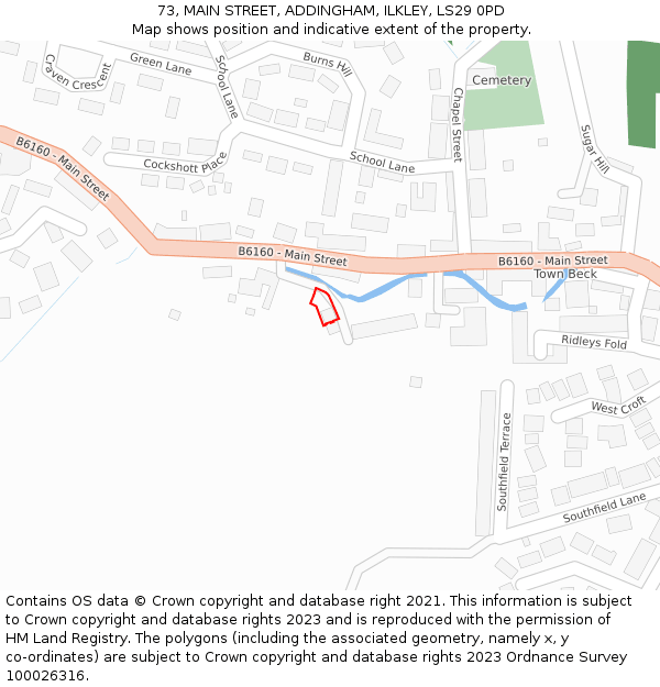 73, MAIN STREET, ADDINGHAM, ILKLEY, LS29 0PD: Location map and indicative extent of plot