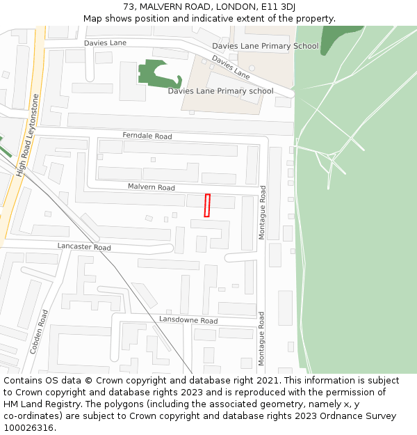 73, MALVERN ROAD, LONDON, E11 3DJ: Location map and indicative extent of plot
