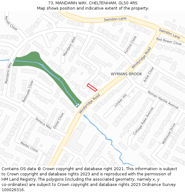 73, MANDARIN WAY, CHELTENHAM, GL50 4RS: Location map and indicative extent of plot