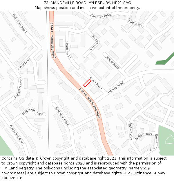 73, MANDEVILLE ROAD, AYLESBURY, HP21 8AG: Location map and indicative extent of plot