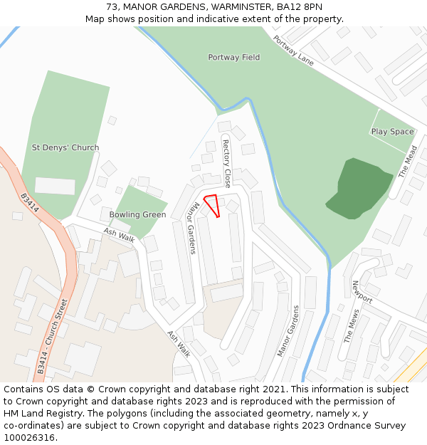 73, MANOR GARDENS, WARMINSTER, BA12 8PN: Location map and indicative extent of plot