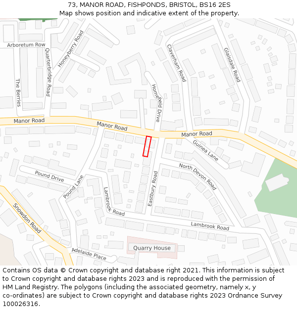 73, MANOR ROAD, FISHPONDS, BRISTOL, BS16 2ES: Location map and indicative extent of plot
