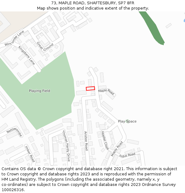 73, MAPLE ROAD, SHAFTESBURY, SP7 8FR: Location map and indicative extent of plot