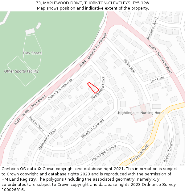73, MAPLEWOOD DRIVE, THORNTON-CLEVELEYS, FY5 1PW: Location map and indicative extent of plot