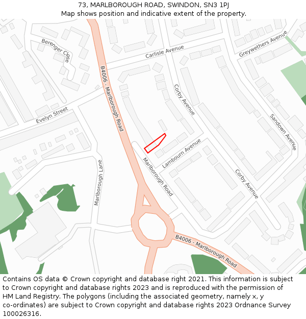 73, MARLBOROUGH ROAD, SWINDON, SN3 1PJ: Location map and indicative extent of plot