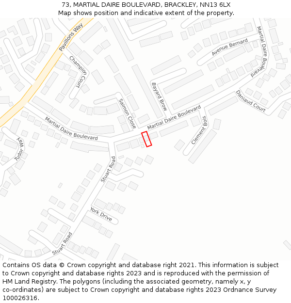 73, MARTIAL DAIRE BOULEVARD, BRACKLEY, NN13 6LX: Location map and indicative extent of plot