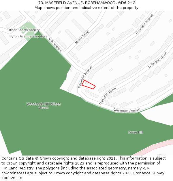 73, MASEFIELD AVENUE, BOREHAMWOOD, WD6 2HG: Location map and indicative extent of plot
