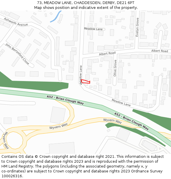 73, MEADOW LANE, CHADDESDEN, DERBY, DE21 6PT: Location map and indicative extent of plot