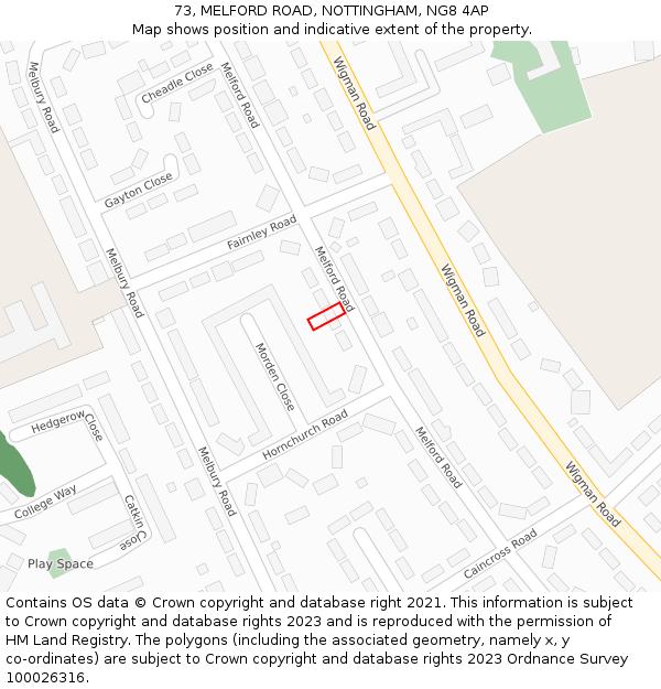 73, MELFORD ROAD, NOTTINGHAM, NG8 4AP: Location map and indicative extent of plot