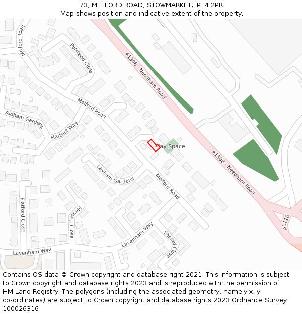 73, MELFORD ROAD, STOWMARKET, IP14 2PR: Location map and indicative extent of plot