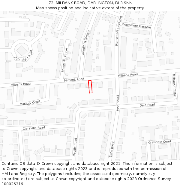 73, MILBANK ROAD, DARLINGTON, DL3 9NN: Location map and indicative extent of plot