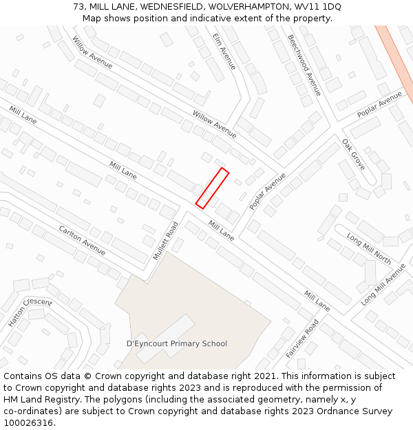 73, MILL LANE, WEDNESFIELD, WOLVERHAMPTON, WV11 1DQ: Location map and indicative extent of plot