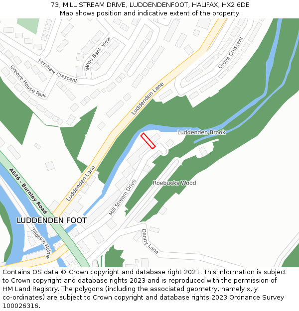 73, MILL STREAM DRIVE, LUDDENDENFOOT, HALIFAX, HX2 6DE: Location map and indicative extent of plot