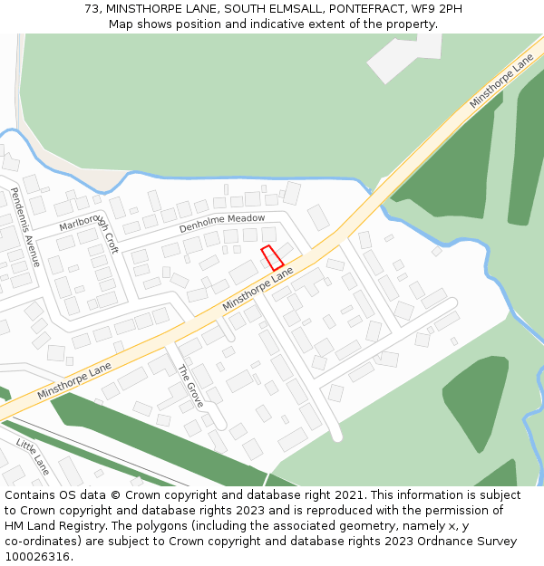 73, MINSTHORPE LANE, SOUTH ELMSALL, PONTEFRACT, WF9 2PH: Location map and indicative extent of plot