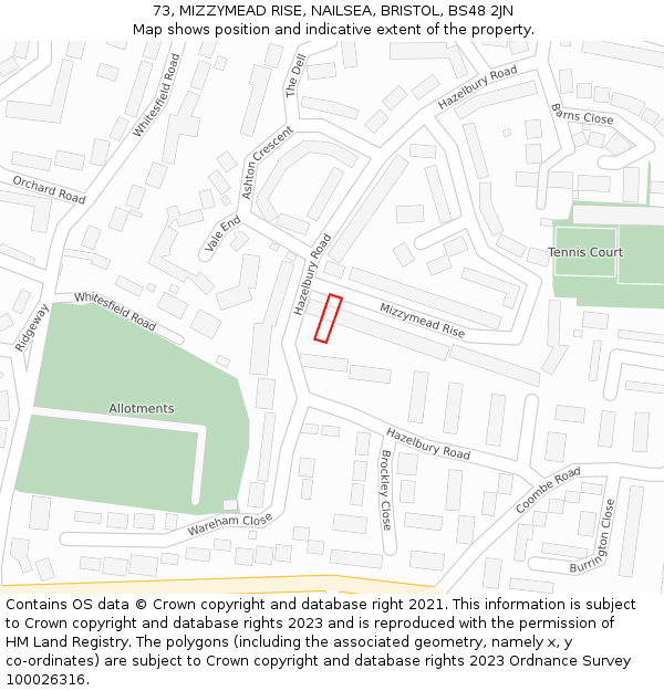 73, MIZZYMEAD RISE, NAILSEA, BRISTOL, BS48 2JN: Location map and indicative extent of plot