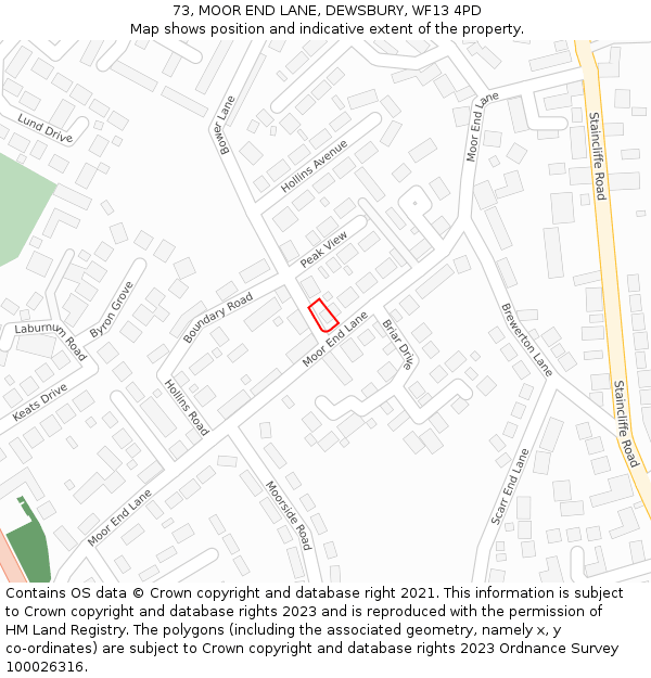 73, MOOR END LANE, DEWSBURY, WF13 4PD: Location map and indicative extent of plot