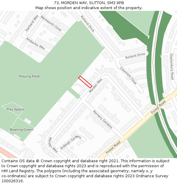 73, MORDEN WAY, SUTTON, SM3 9PB: Location map and indicative extent of plot