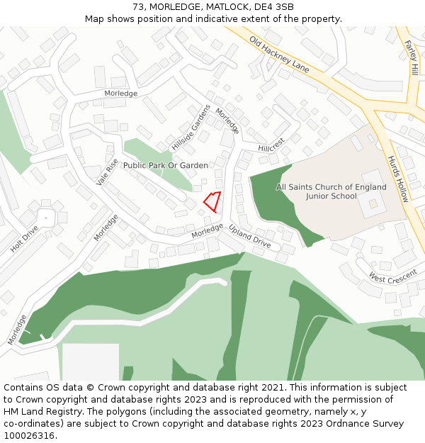 73, MORLEDGE, MATLOCK, DE4 3SB: Location map and indicative extent of plot