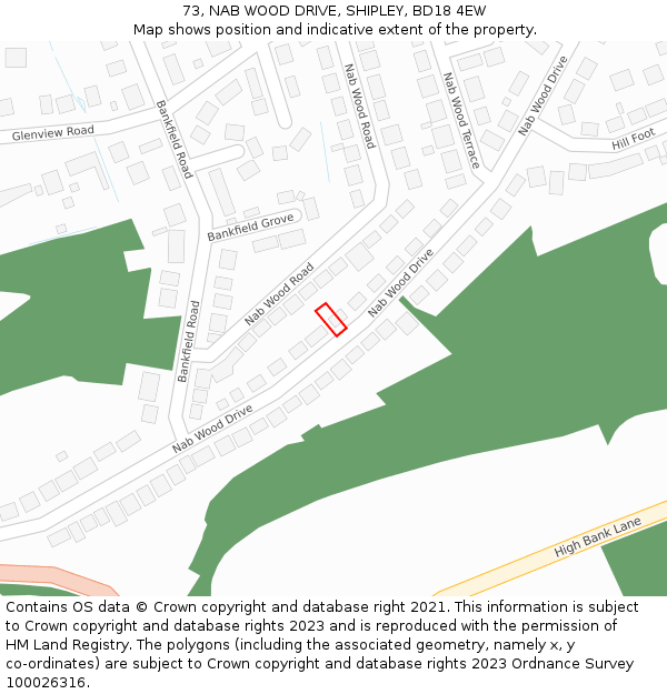 73, NAB WOOD DRIVE, SHIPLEY, BD18 4EW: Location map and indicative extent of plot