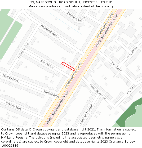 73, NARBOROUGH ROAD SOUTH, LEICESTER, LE3 2HD: Location map and indicative extent of plot