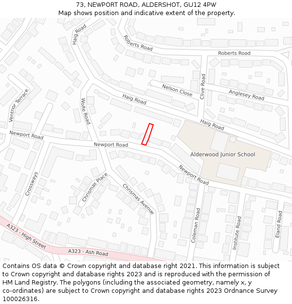 73, NEWPORT ROAD, ALDERSHOT, GU12 4PW: Location map and indicative extent of plot