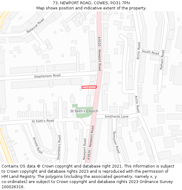 73, NEWPORT ROAD, COWES, PO31 7PN: Location map and indicative extent of plot