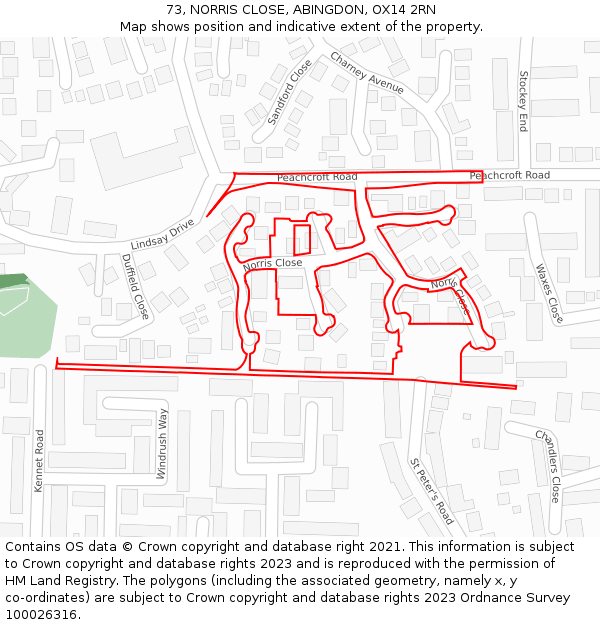 73, NORRIS CLOSE, ABINGDON, OX14 2RN: Location map and indicative extent of plot