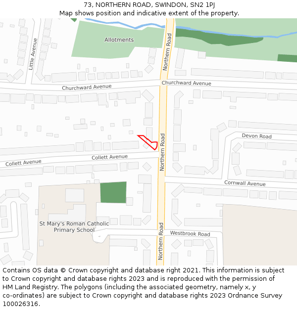 73, NORTHERN ROAD, SWINDON, SN2 1PJ: Location map and indicative extent of plot