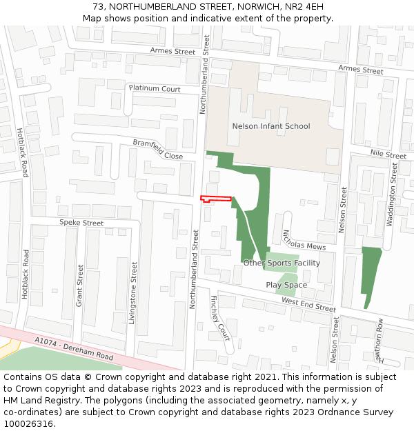 73, NORTHUMBERLAND STREET, NORWICH, NR2 4EH: Location map and indicative extent of plot