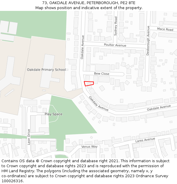 73, OAKDALE AVENUE, PETERBOROUGH, PE2 8TE: Location map and indicative extent of plot