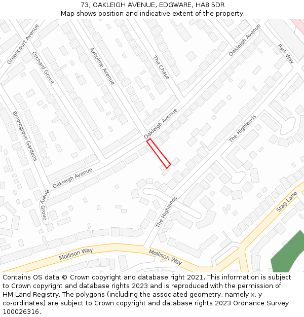 73, OAKLEIGH AVENUE, EDGWARE, HA8 5DR: Location map and indicative extent of plot