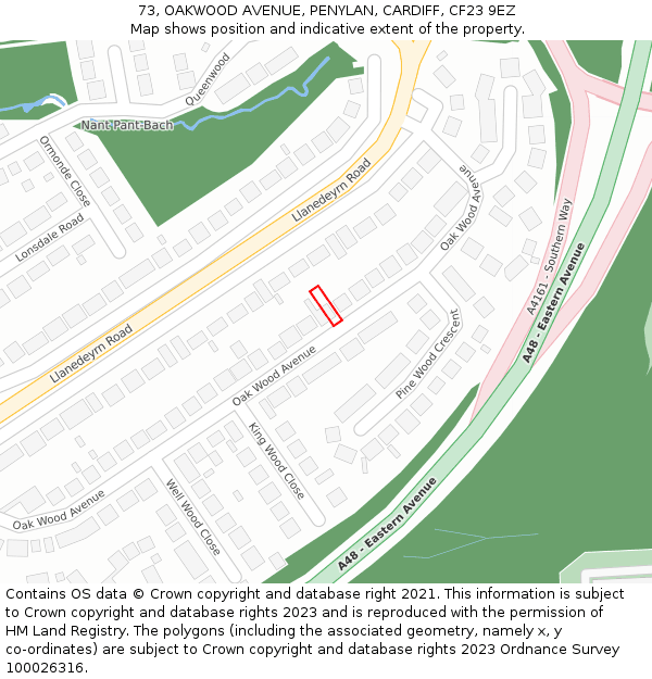 73, OAKWOOD AVENUE, PENYLAN, CARDIFF, CF23 9EZ: Location map and indicative extent of plot