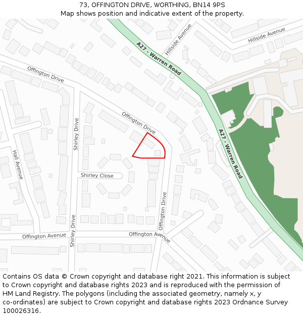 73, OFFINGTON DRIVE, WORTHING, BN14 9PS: Location map and indicative extent of plot