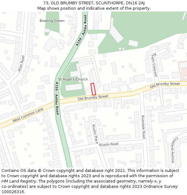 73, OLD BRUMBY STREET, SCUNTHORPE, DN16 2AJ: Location map and indicative extent of plot