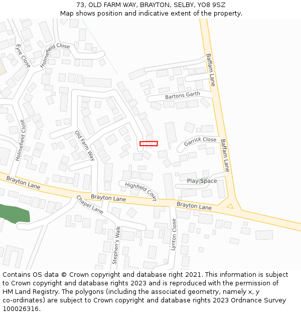 73, OLD FARM WAY, BRAYTON, SELBY, YO8 9SZ: Location map and indicative extent of plot