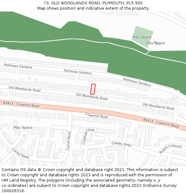 73, OLD WOODLANDS ROAD, PLYMOUTH, PL5 3SX: Location map and indicative extent of plot