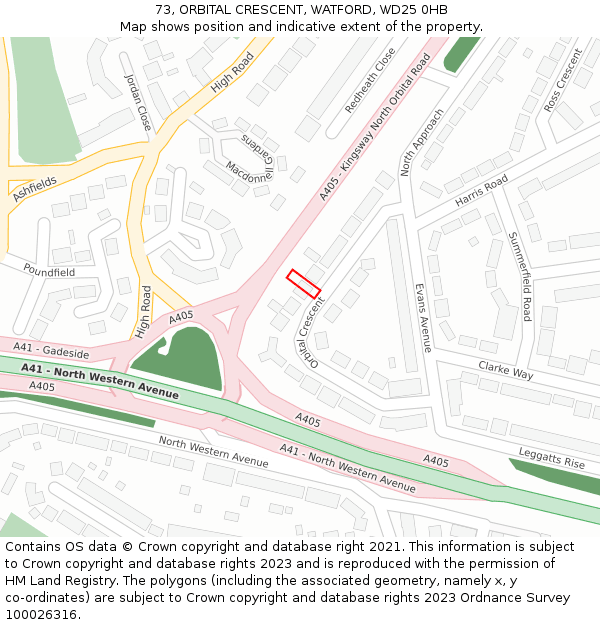 73, ORBITAL CRESCENT, WATFORD, WD25 0HB: Location map and indicative extent of plot