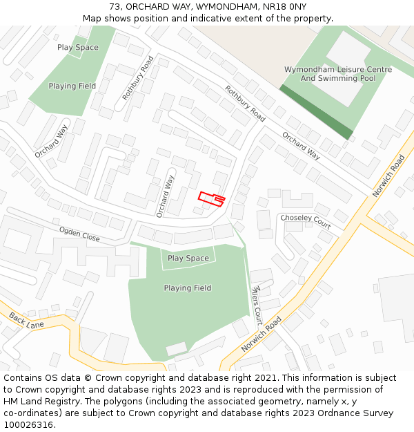 73, ORCHARD WAY, WYMONDHAM, NR18 0NY: Location map and indicative extent of plot