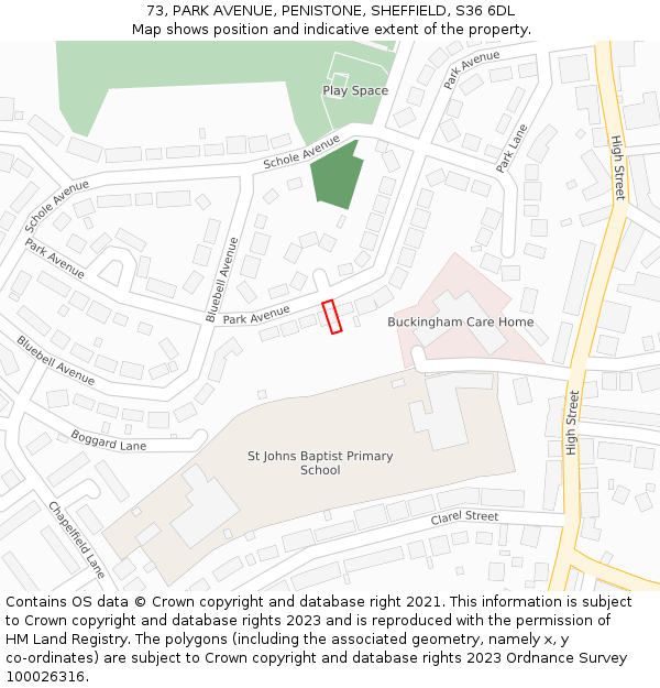 73, PARK AVENUE, PENISTONE, SHEFFIELD, S36 6DL: Location map and indicative extent of plot
