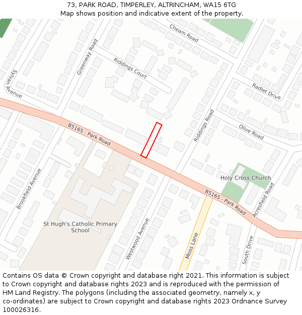 73, PARK ROAD, TIMPERLEY, ALTRINCHAM, WA15 6TG: Location map and indicative extent of plot